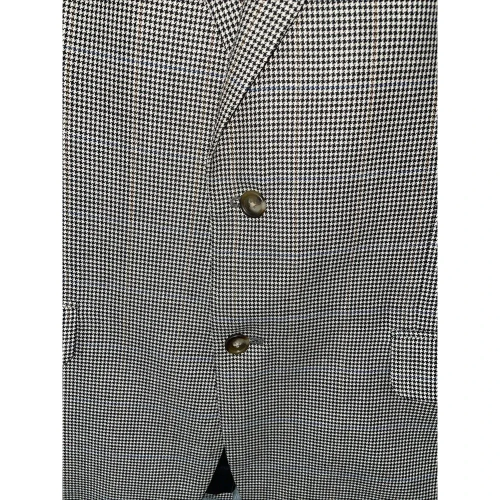 Jos A Banks Blazer Mens 44R‎ Black Silk Wool Houndstooth Plaid Buttons Career